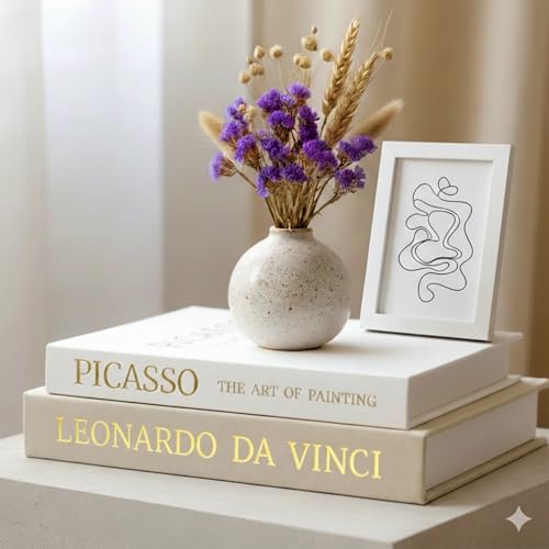 Decorative Books with Picture Frame Set - Set of 2 Decorative Books for Home Decor - Linen Faux/Fake Book for Coffee Table, Bookshelf or Bedside Decor - Hidden Storage Box for Remote & Photo