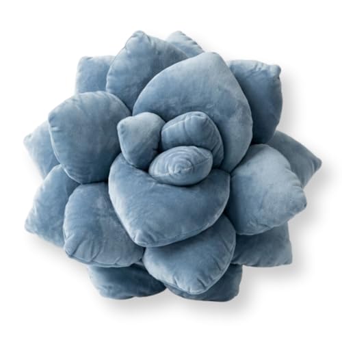 Green Philosophy Co. Succulent® Pillow 16" - Soft 3D Decorative Flower Throw Pillow, Unique Smokey Blue Plush Flower Cushion, Perfect for Couch, Sofa, Bedroom Decor, Gift for Plant Lovers