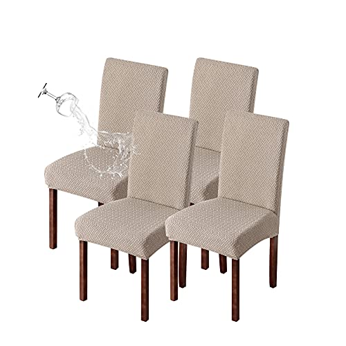 Genina Waterproof Chair Covers for Dining Room Set of 4 Kitchen Chair Covers Parson Dining Chair Slipcover,Khaki