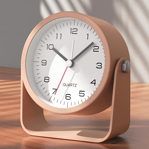 AYRELY® 3.5 Inch Small Analog Alarm Clocks,Battery Operated Desk Clock,Cute Table Clock with Light,Adjustable Angle for Travel,Bedside,Bedroom,Kids,Living Room Decor (Pink)