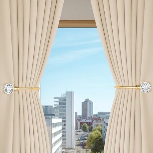 Groleca 2 x Heavy Duty U Shaped Metal Curtain Holdbacks Curtain Tiebacks with Clear Crystal Ball Pull Backs Curtain Holders for Drapes (Gold)
