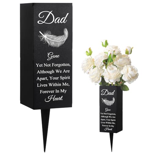Geosar Dad Grave Decorations for Cemetery Father's Day Metal Grave Vases Decor Father Memorial Cemetery Flower Holder with Spike Dad Floral Graveyard Decorations for Burial Ground Lawn Yard Funeral