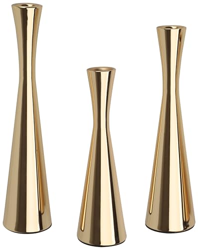Vixdonos Light Gold Taper Candle Holders Metal Candlestick Holders Set of 3 Table Mantel Decorative Candle Stand for Dinning,Party,Wedding,Home Decor(Light Gold)