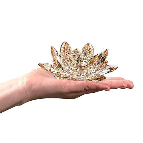 Crystal Lotus Flower Tealight Candle Holders/Glass Tea Light Candlestick Decor Decoration for Christmas Home Wedding Party(1, Gold 2pcs)