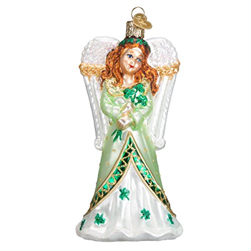 Old World Christmas Irish Angel Glass Blown Ornament for Christmas Tree, Handcrafted Holiday Decoration, Religion Collection