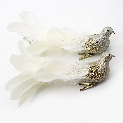 Yolococa Champagne Christmas Tree Decoration Birds,10x2x2 inches,2pcs