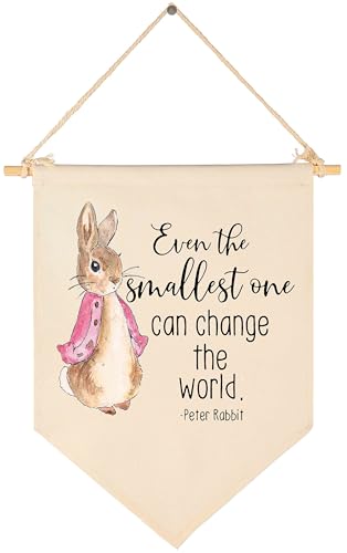 Even The Smallest One Can Change The World-Easter Peter Rabbit Canvas Hanging Pennant Flag Wall Sign Decor Gifts for Baby Kids Girls Nursery,Kids Room Playroom Decor