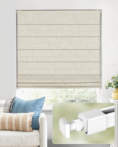 UNISHADES No Tools No Drill Cordless Roman Shades for Indoor Windows 100% Blackout, for Window Size 35" W × 64" H Beige
