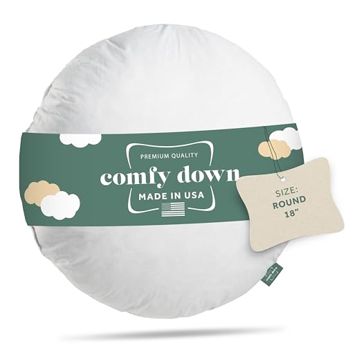 ComfyDown Down and Feather Diameter Round Decorative Pillow Insert, Sham Stuffer - Made in USA (18")