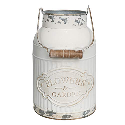 Yoillione Milk Jug, Farmhouse Vase, Decor with Handle - White Metal Vase for Artificial Flowers