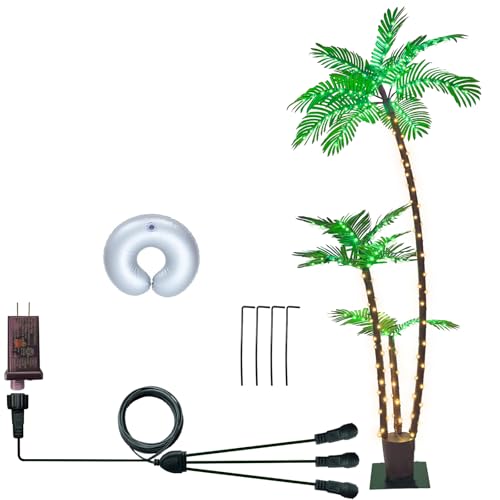 SOSHOT 6FT Lighted Artificial Palm Tree with Three Trunks and Upgraded 260 LED Lights - Outdoor/Indoor Use, Perfect for Tiki Bars, Patios, Homes, Offices, Beaches, Yards Pool and Cruise Party