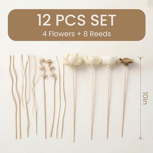 Reed Diffuser Sticks Set of 12, Natural Paper Material, Flower Diffusers for Home Bathroom and Bedroom Decor