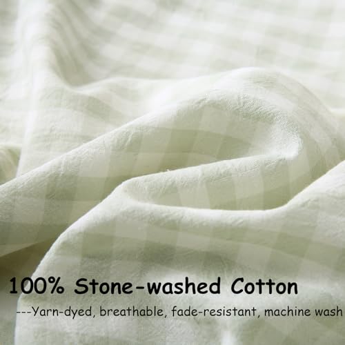 2 Pack Pile Green White Plaid Ruffle Gingham Throw Pillow Covers, 100% Washed Cotton Checkered Farmhouse Decorative Pillow Shams for Bed/Sofa - 18‘’x18''