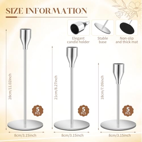 FillTouch 30 Pcs Silver Candlestick Holder with Flameless Taper Candle Bulk