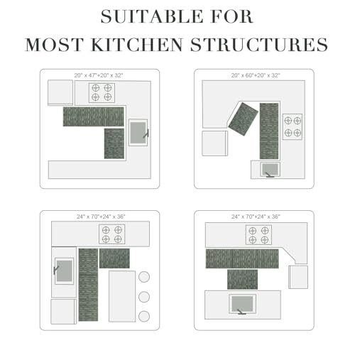 Kitchen Rugs Sets of 2, Non Slip Kitchen Mats for Floor, Green