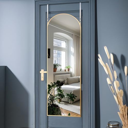 Otlsh 14"48" Arch Wall Mirror, Over The Door, Thin Frame Aluminum Alloy for Bedroom, Living Room, Entryway - Gold
