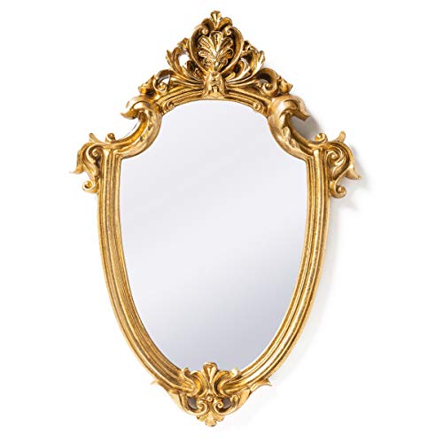 Funerom Vintage 11.6 x 9 Inch Very Small Decorative Wall Mirror Gold Shield Shape