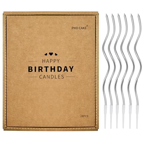 PHD CAKE 24-Count Silver Spiral Long Thin Birthday Candles, Cake Candles, Birthday Parties, Wedding Decorations, Party Candles