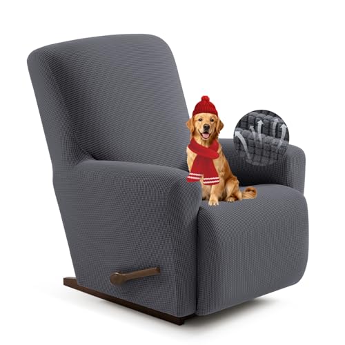 Recliner Chair Covers,1 Piece Stretch Recliner Cover Washable Furniture Protector with Elastic Bottom for Pets Kids Spandex Jacquard Fabric Small Checks(Recliner,Dark Gray)