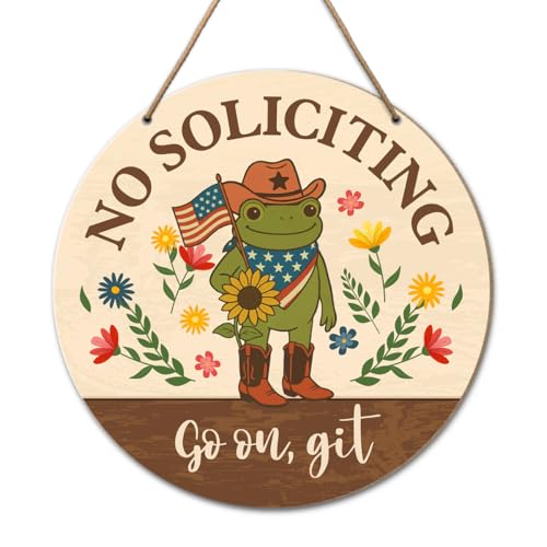 Funny Frog No Soliciting Sign for House Front Door, Go on Git, No Soliciting Wood Hanging Sign for Home Entryw