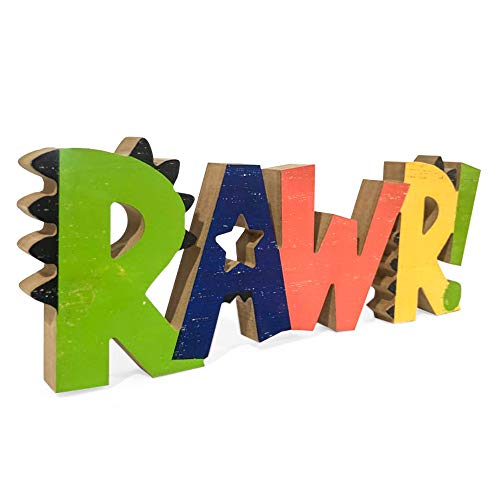 Rawr Dinosaur Room Wood Decor for Boys - Kids Decorations for Bedroom - Boys Nursery Room Wooden Wall Decor, Birthday Decoration Dinosaur Theme - Freestanding Multicolor Tabletop 13.7"