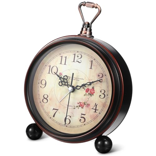 BESPORTBLE Vintage Style Alarm Clock Silent Antique Retro Table Clock Decorative Quiet Non-Ticking Classic Retro Desk Alarm (Without Battery)