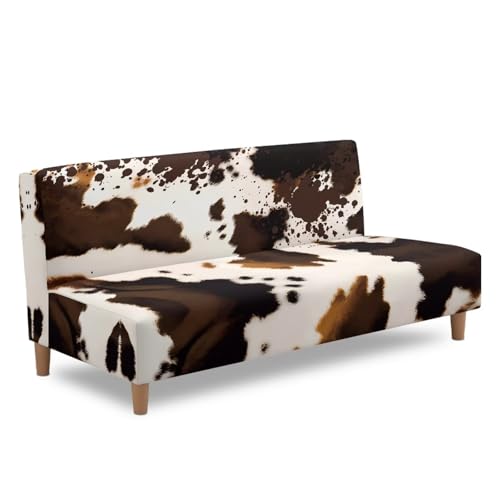 Brown Cow Print Futon Cover with Elastic Bottom,Soft Couch Cover Stretch Futon Slipcover Armless Futon Bed Cover Furniture Cover for Living Room Home Decoration