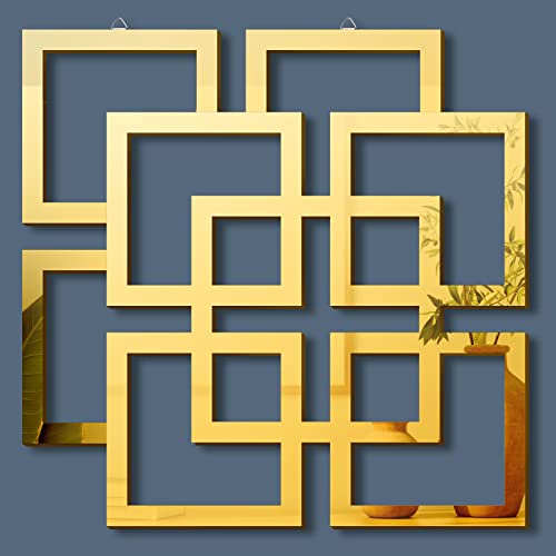 Weysat 2 Pieces Silver Mirrored Wall Decor 11.8 x 11.8 Square Decorative Mirror Wall-Mounted Mirror for Bedroom, Living Room, Bathroom(Gold,Mirrored)