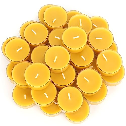 36 Packs Beeswax Tealight Candles- 4 Hour Burn Time Beeswax Candles Burn Evenly and Clean Bees Wax Candles Bulk Smokeless Beeswax Tea Lights for Relaxing Air Purification