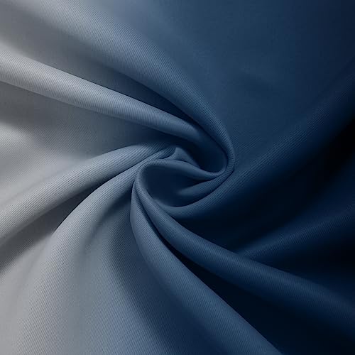 Yakamok Light Blocking Ombre Curtains, Room Darkening Thermal Insulated Gradient Color Curtains, Rod Pocket Window Drapes for Living Room/Bedroom (Blue and Greyish White, 2 Panels, 52W x 84L Inch)