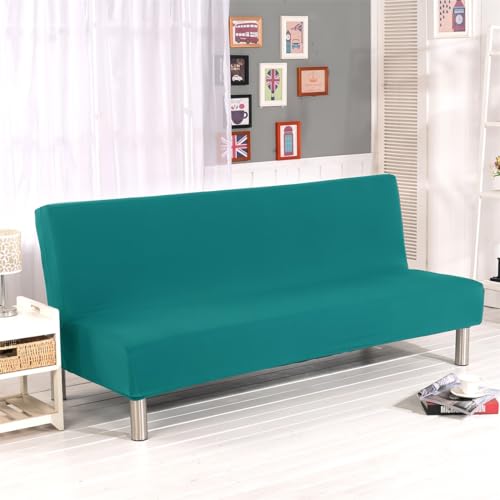 Stretch Futon Cover Armless Sofa Slipcover Foldable Sofa Bed Covers with Elastic Band, Machine Washable (Peacock Blue)