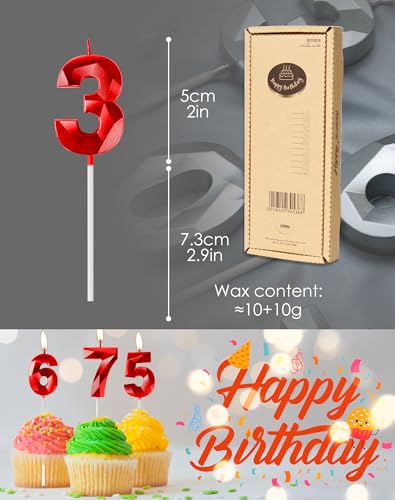 Red Birthday Candles for Cake, Number 10 Candle for 10th Birthday Decorations, 3D Design Cake Topper Decorations for Boy Girl Women Men Birthday Theme Party Anniversary Celebration Supplies