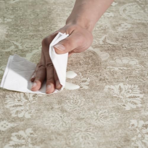 4x10 Washable Hallway Runner Rug: Vintage Wide Low Pile Rugs NaturalBeige