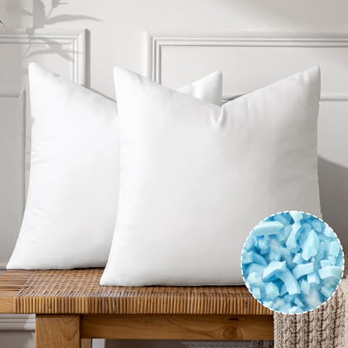 MIULEE Shredded Memory Foam Pillow Inserts, Set of 2 18x18 Premium Filling Decorative Throw Pillows, Soft Support Stuffer for Sofa Bed Living Room