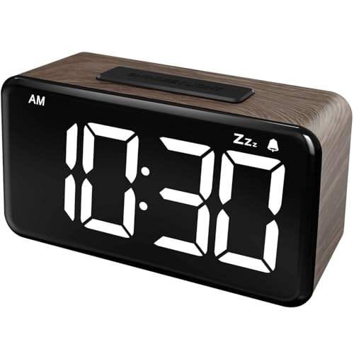 NOKLEAD Digital Alarm Clock: Wood Grain, 5.9-inch LED Display, Easy to Use for Seniors and Men, Adjustable Brightness, Aesthetic Room Decor Desk Clocks for Bedroom | Dorm | Living Room | Office