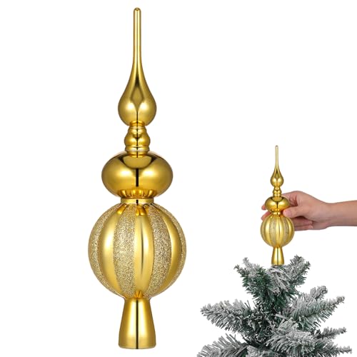 Finial Christmas Tree Topper, 9 Inches Golden Small Xmas Finials Vintage Spherical Hand- Painted Treetop Christmas Ornaments for Home Xmas Holiday Party Decorations