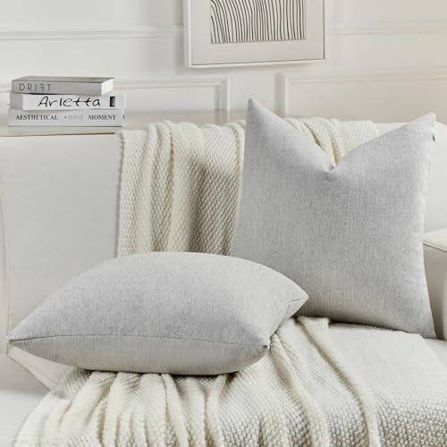 Pack of 2 Faux Linen Throw Pillow Covers 18x18 Inch,Light Grey