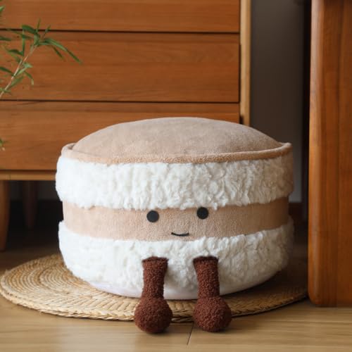 Tingting's Dream Cute Round Stuffed Pouf Ottoman Foot Rest Floor Tatami Fluffy Poufs Foot Stool Storage Ottoman Foam Particles Filling (Cake Shape, 40×25CM/15.7"×9.84")