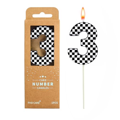 PHD CAKE 2.76 Inch Number 3 Racing Birthday Candles, Cool Racing Themed Number Candles, Cake Number Candles, Party Celebration, Style Candle