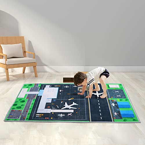 47''/63'' Kids Bedroom Carpet Kids Rug for Playroom, Creative Airport Fun Rug, Soft Kid Play Mat,Cute Kid Room Carpet,The for Children