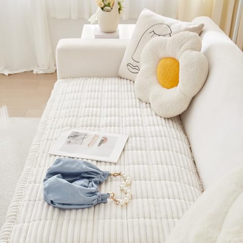 Awjcsv Couch Cover for Dogs Washable, Fuzzy Pet Couch Covers for 3 Cushion Sofa Pet Friendly, Non Slip Sofa Cover (White, 27.6" X 70.9"/70 X 180cm)