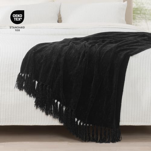 RECYCO Chenille Throw Blanket for Couch, 60"x80", Black