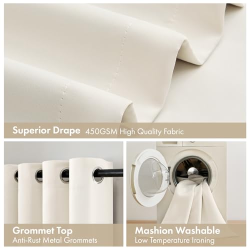 MIULEE Cream 100% Blackout Curtains for Bedroom 63 Inch Long, 2 Thick Layers Thermal Insulated Black Out Window Curtains with Black Liner, Noise Reducing Grommet Living Room Drapes 2 Panels Set Ivory