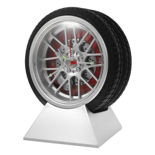 Hemobllo 4.5" Tire Desk Clock – Silent Quartz Battery Operated Mini Car Wheel Clock for Bedroom, Garage, Office – Vintage Decor & Unique Gift for Car Enthusiasts
