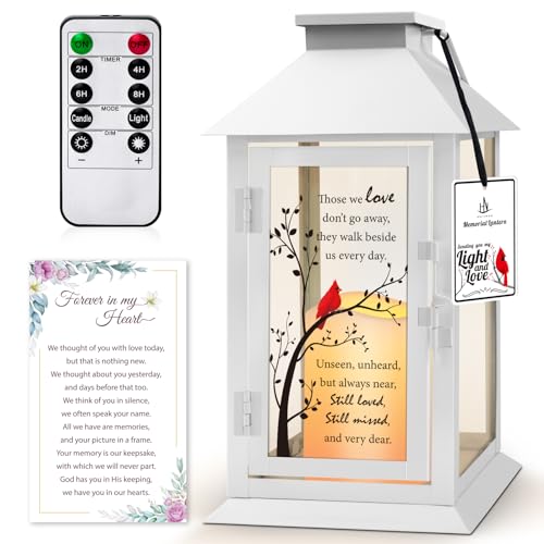 Memorial Lantern Bereavement Gifts in Memory of Loved One - Remembrance Sympathy Gifts for Loss of Mother or Father with LED Candle and Remote