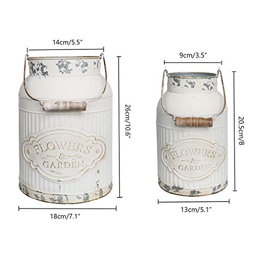 Yoillione Milk Jug, Farmhouse Vase, Decor with Handle - White Metal Vase for Artificial Flowers