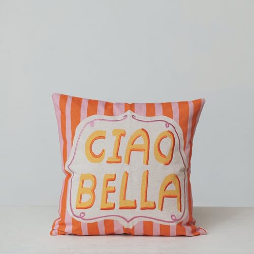 Creative Co-Op Ciao Bella Cotton and Linen Printed Pillow, Multicolor