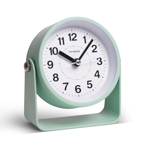 TIMESS Analog Alarm Clock, Silent Non-Ticking Quartz Movement, Battery-Operated with Snooze & On-Demand Light, Easy to Set Gentle Wake Bedside Desk Clock, Ideal for Home, Travel, Office (Green)