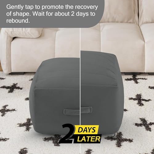 MeMoreCool Square Pouf Ottoman Foot Rest 20x20x15 Inches, Dark Grey