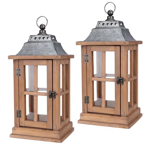 Bdor 15 Inch Outdoor Decorative Lanterns, Set of 2 Wooden Candle Lanterns